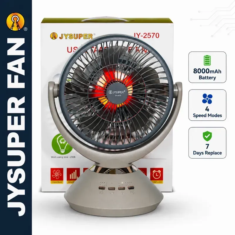 JYSUPER JY-2570 Rechargeable USB Table Fan with 8000mAh Battery
