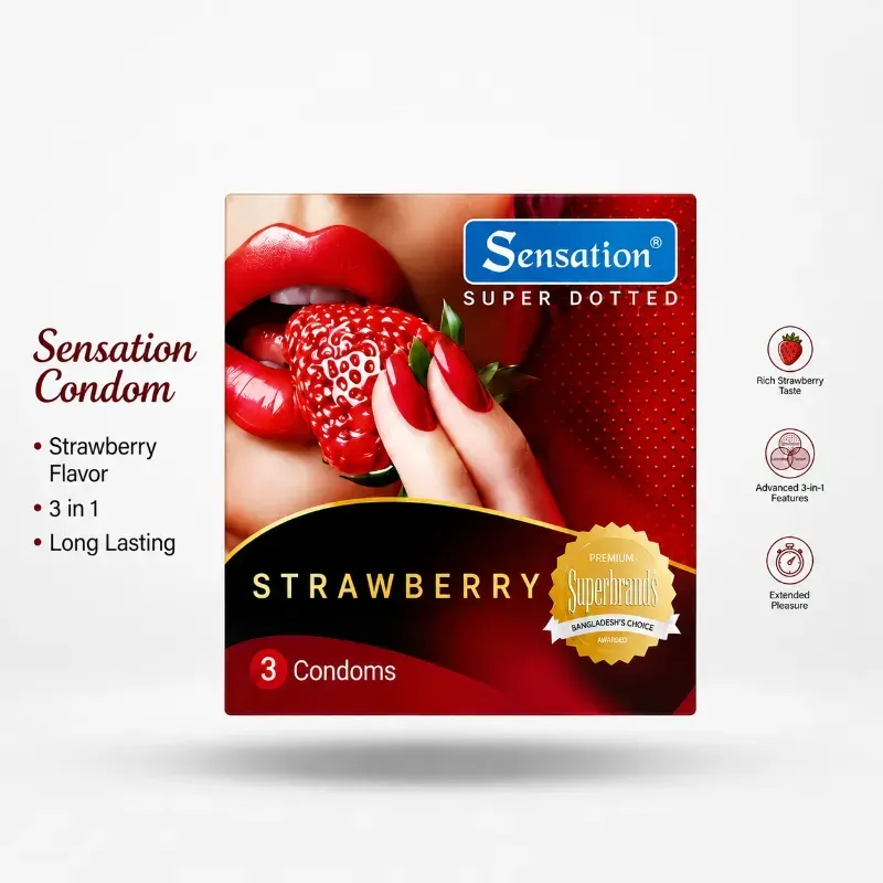 Sensation Condom 3 box – Strawberry Flavor | Long Lasting |3-in-1 | 3x3=9 piece
