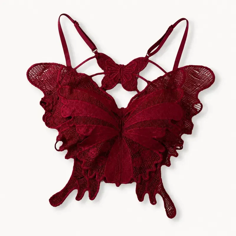 Burgundy Butterfly Lace Crop Top for Women