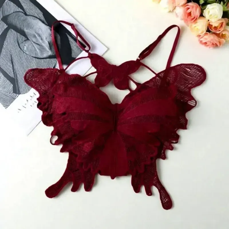 Burgundy Butterfly Lace Crop Top for Women