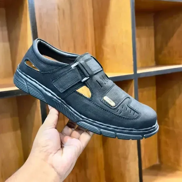 Men's Premium Casual Black Leather Shoe - পুরুষদের প্রিমিয়াম ক্যাজুয়াল কালো চামড়ার রোমান জুতো