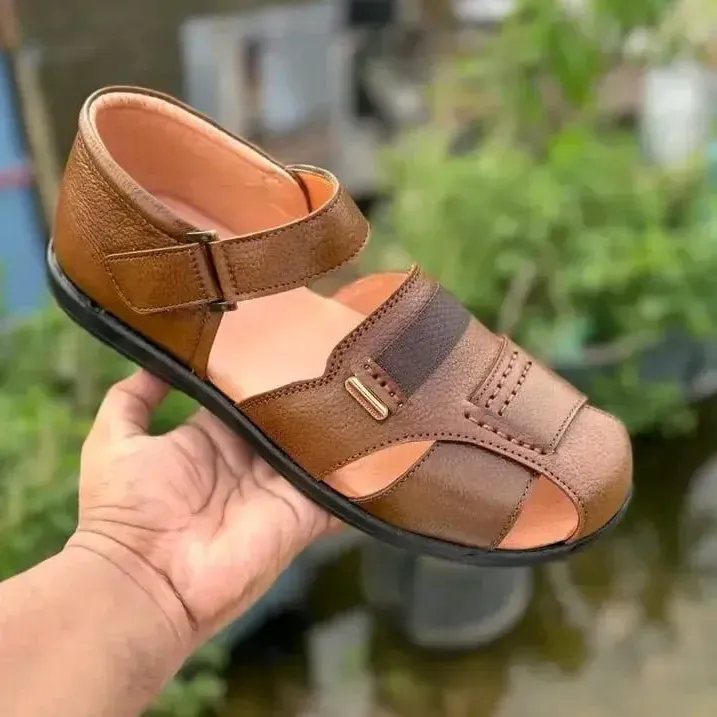 Men's Premium Classic Tan Leather Roman Half Shoe - পুরুষদের প্রিমিয়াম লাইট ব্রাউন চামড়ার ক্লাসিক রোমান হাফ শু 