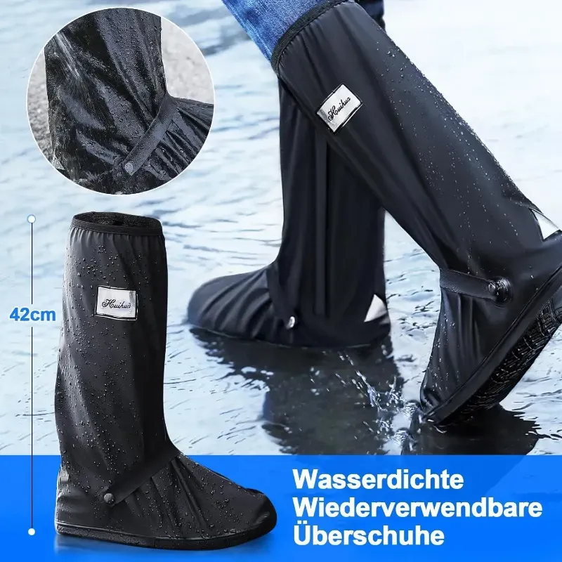 Waterproof Reusable High-Tube Rain Shoe Cover with Anti-Slip Sole