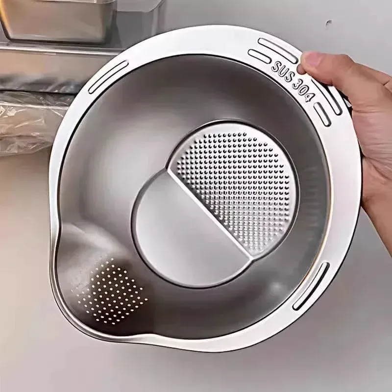 Stainless Steel Rice Washing Bowl & Vegetable Strainer