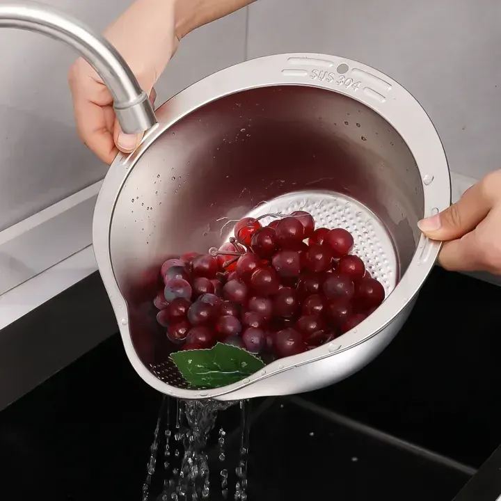 Stainless Steel Rice Washing Bowl & Vegetable Strainer
