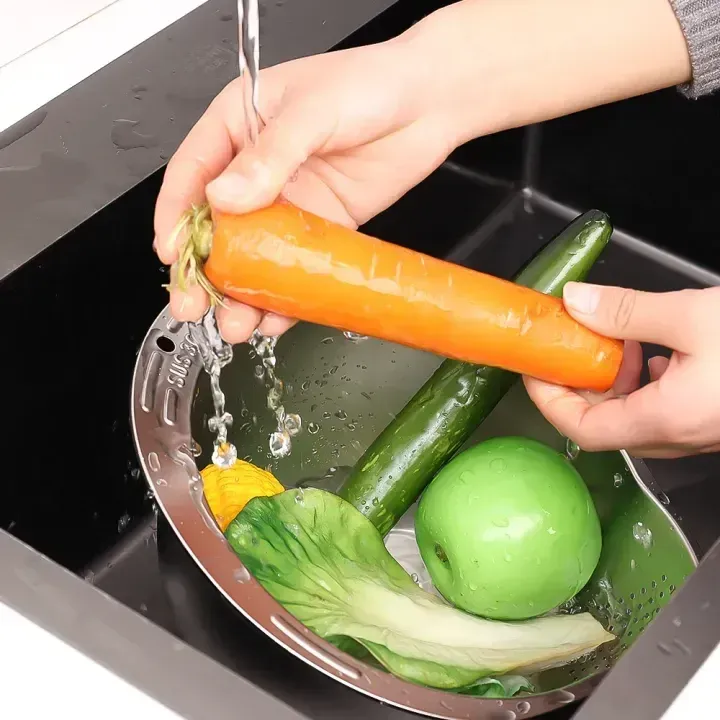 Stainless Steel Rice Washing Bowl & Vegetable Strainer