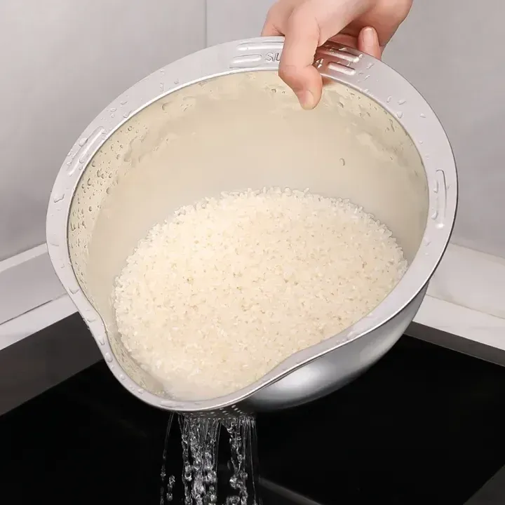 Stainless Steel Rice Washing Bowl & Vegetable Strainer