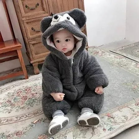 Cute Teddy Bear Fleece Hooded Baby Romper Snowsuit