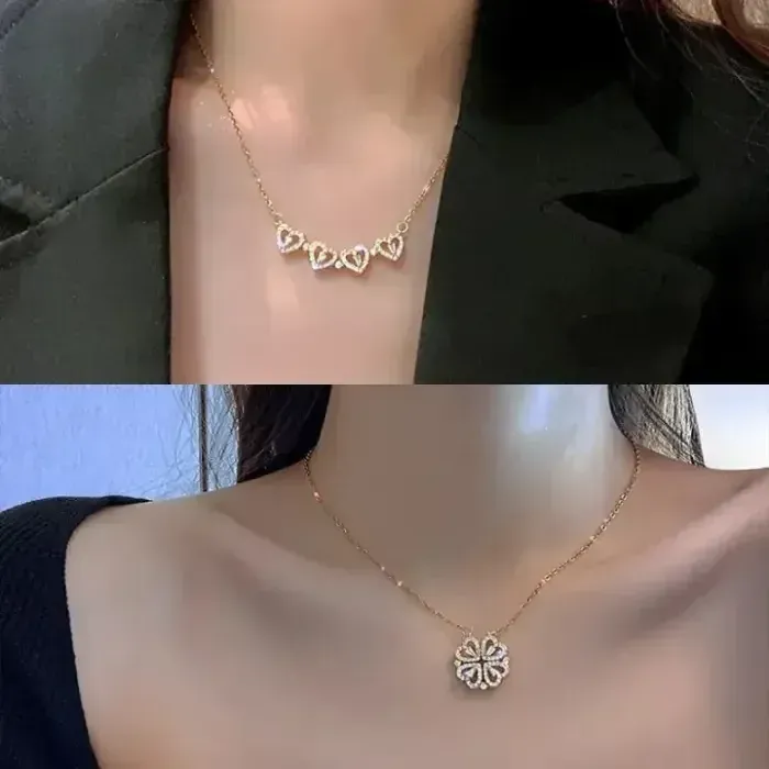 Magnetic Heart & Clover Necklace