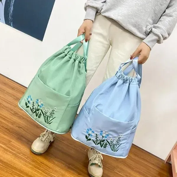 Floral Embroidery Drawstring Backpack for Women