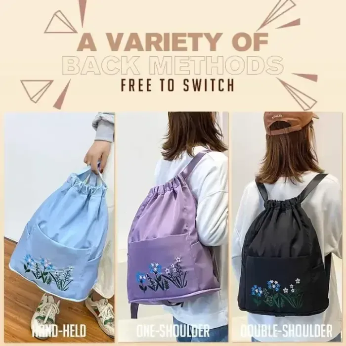 Floral Embroidery Drawstring Backpack for Women