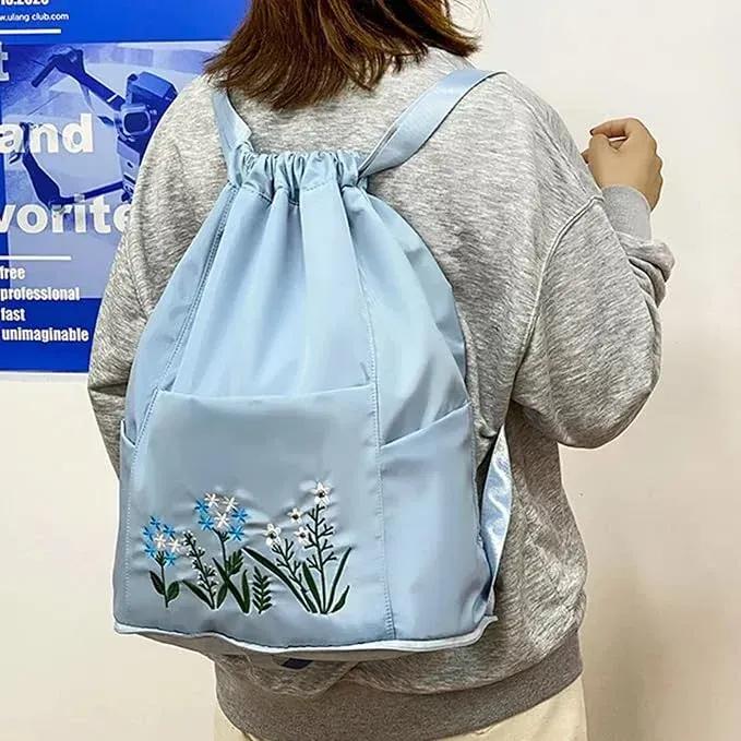 Floral Embroidery Drawstring Backpack for Women