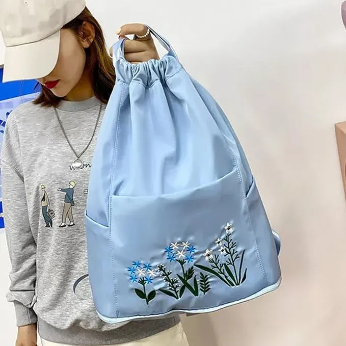 Floral Embroidery Drawstring Backpack for Women