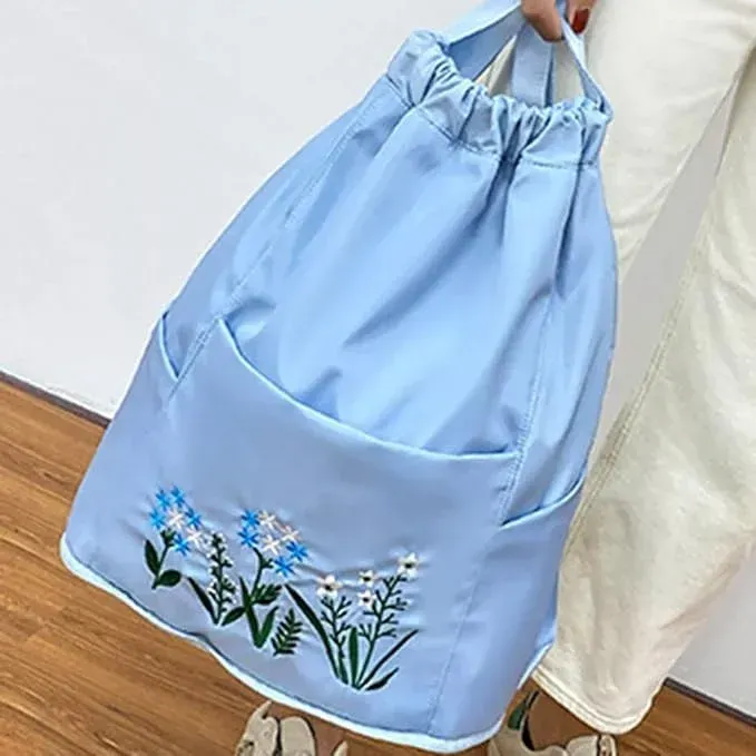 Floral Embroidery Drawstring Backpack for Women