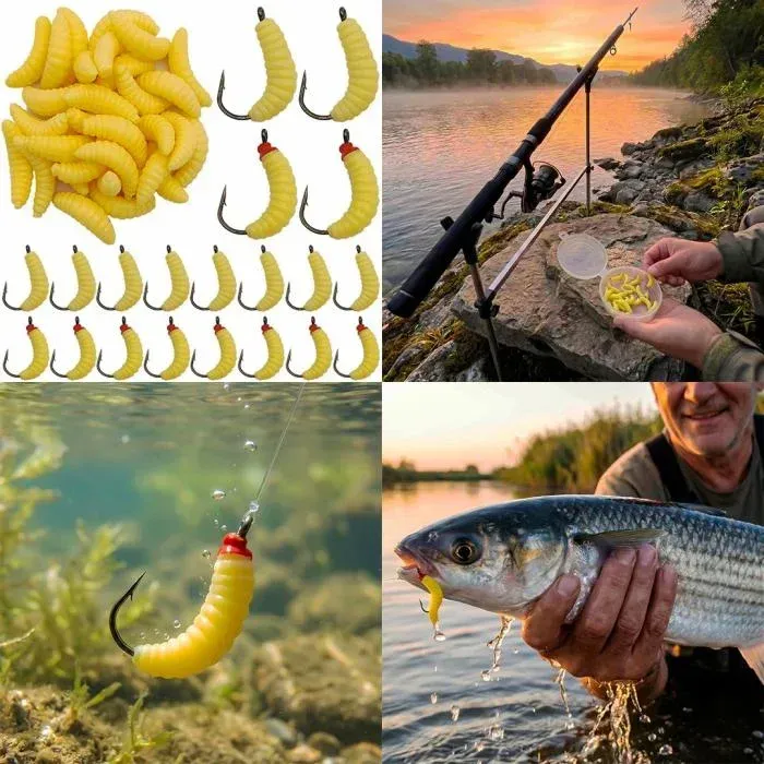 12 Pcs Soft Silicone Maggots Artificial Fishing Bait