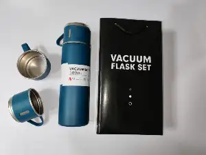 500ML Vacuum Flask Set with 2 Cups | Stainless Steel Hot & Cold Bottle Gift Set – Blue