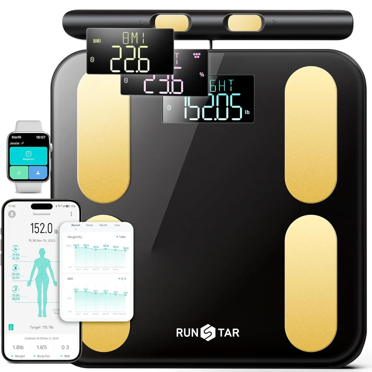 RunStar 12'' Body Composition Scale FSA&HSA Eligible - The Ultimate Smart Bathroom Companion
