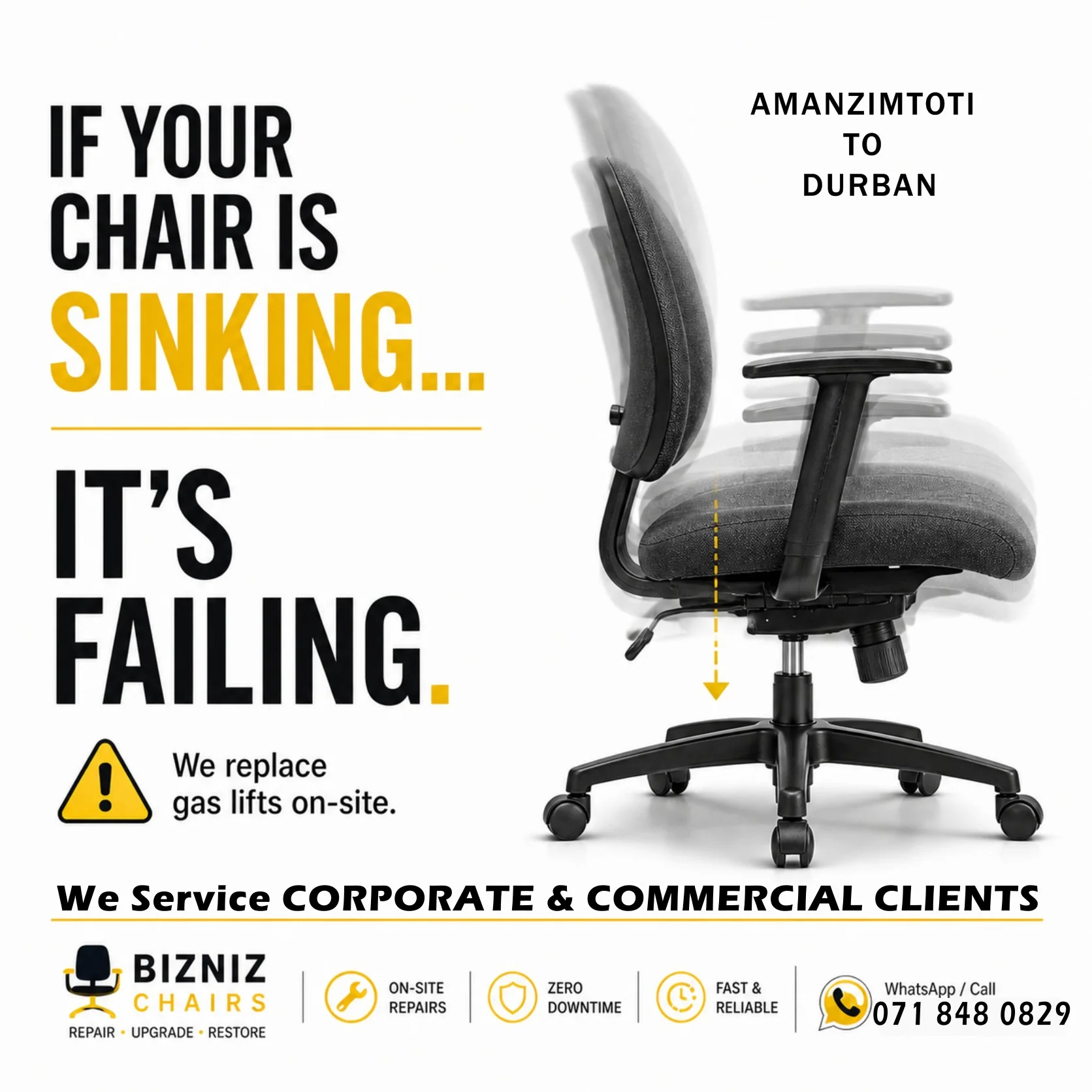 Sinking chair gas lift repair