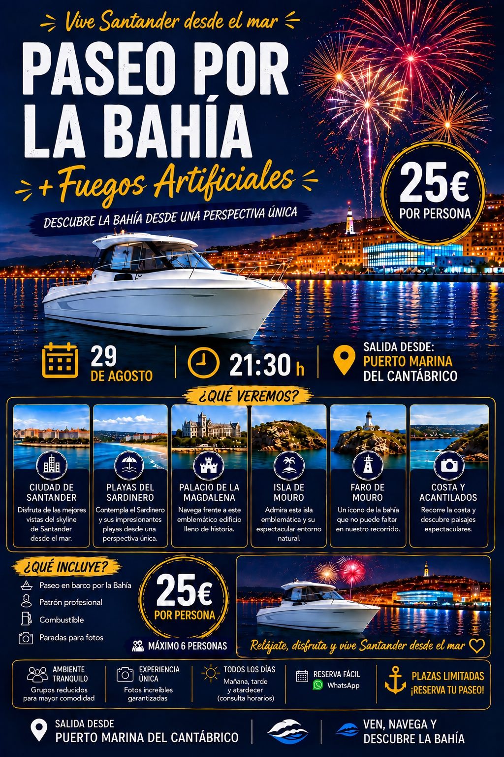 Paseo + espectáculo de fuegos artificiales