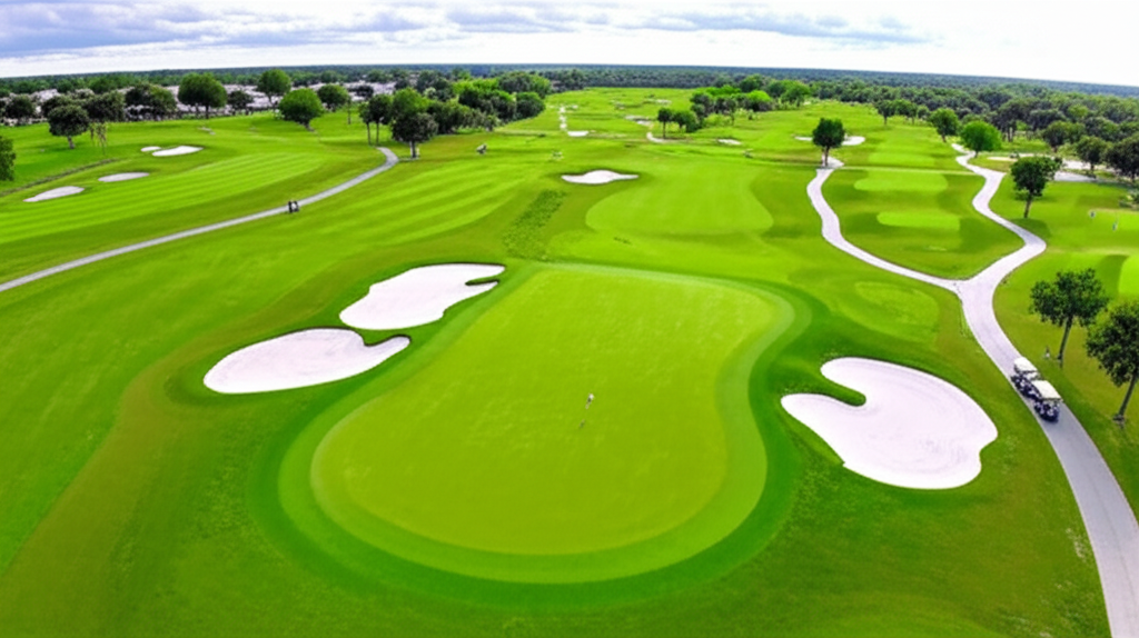 An aerial view of a golf course