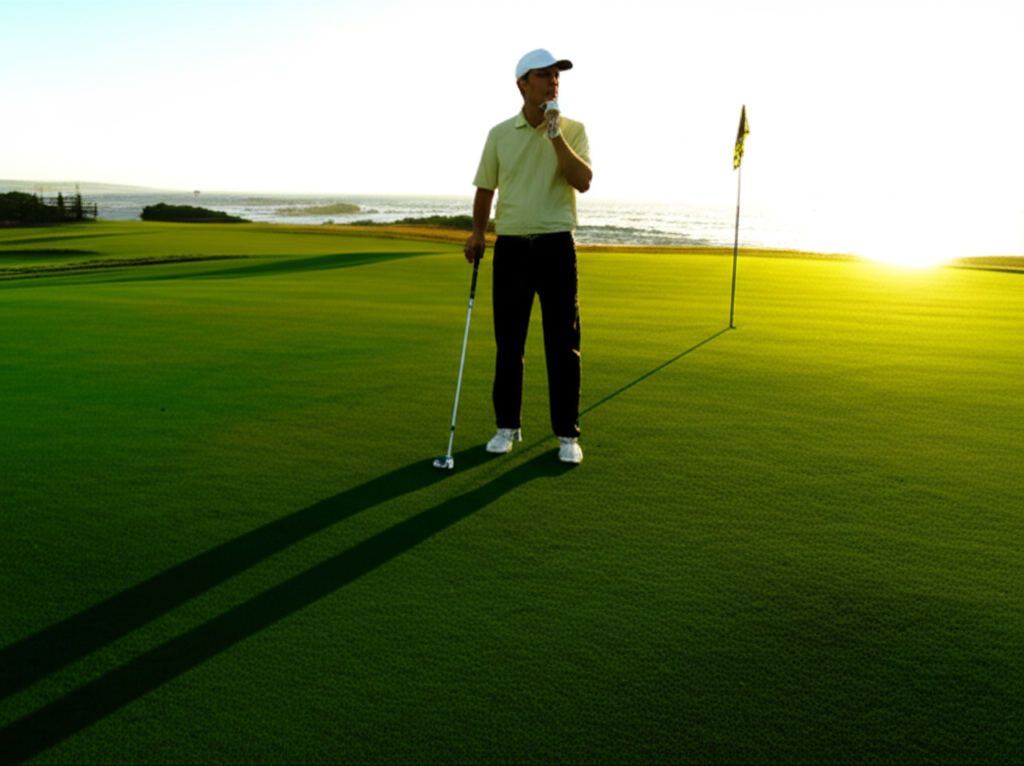 A golfer planning their next shot on the fairway