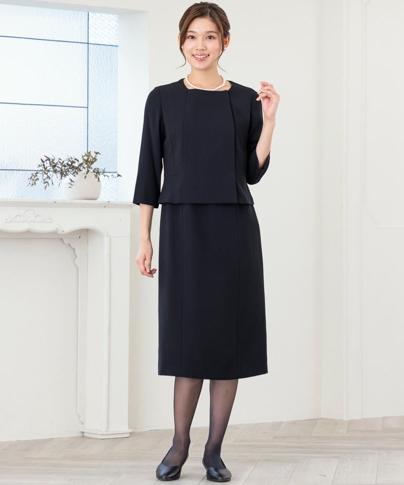 カレット　ダブルスタンドカラージャケット＆セットアップ風セミタイトワンピース/M(9号)