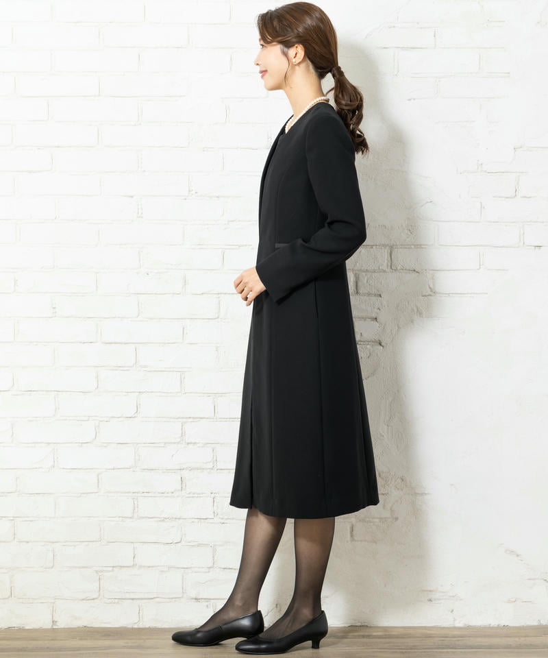 ロングコート風ジャケット&レース切替ワンピースアンサンブル