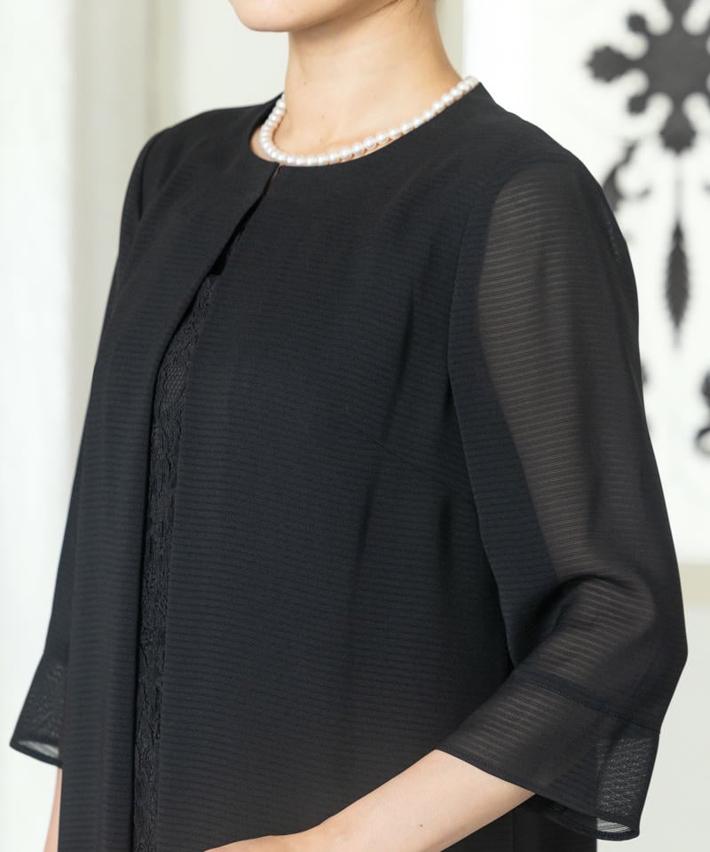 アンフィニ　【春夏用・7点セット】「絽」ボーダーレイヤード風ワンピース