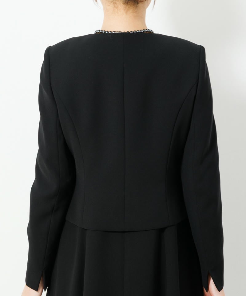 アンフィニ　ベーシックノーカラージャケット＆ロングフレアーワンピース