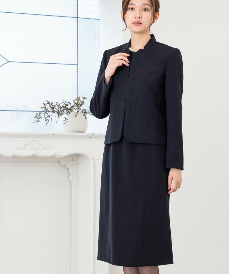 カレット　ダブルスタンドカラージャケット＆セットアップ風セミタイトワンピース/M(9号)