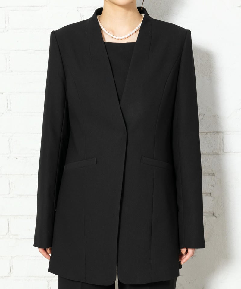 立ち襟ロングジャケット&ロングブラウス&ワイドパンツスーツ 立ち襟ロングジャケット&ロングブラウス&ワイドパンツスーツ