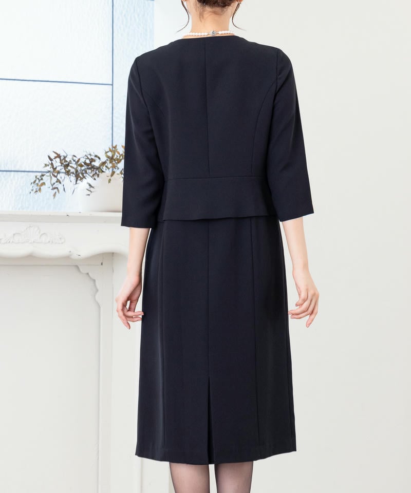 カレット　ダブルスタンドカラージャケット＆セットアップ風セミタイトワンピース/M(9号)
