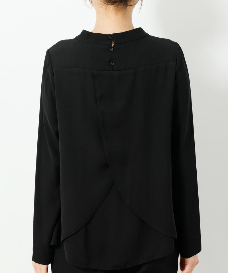 【レギュラー丈】ケープ風ジャケット＆スタンドカラーブラウス＆テーパードタックパンツスーツ