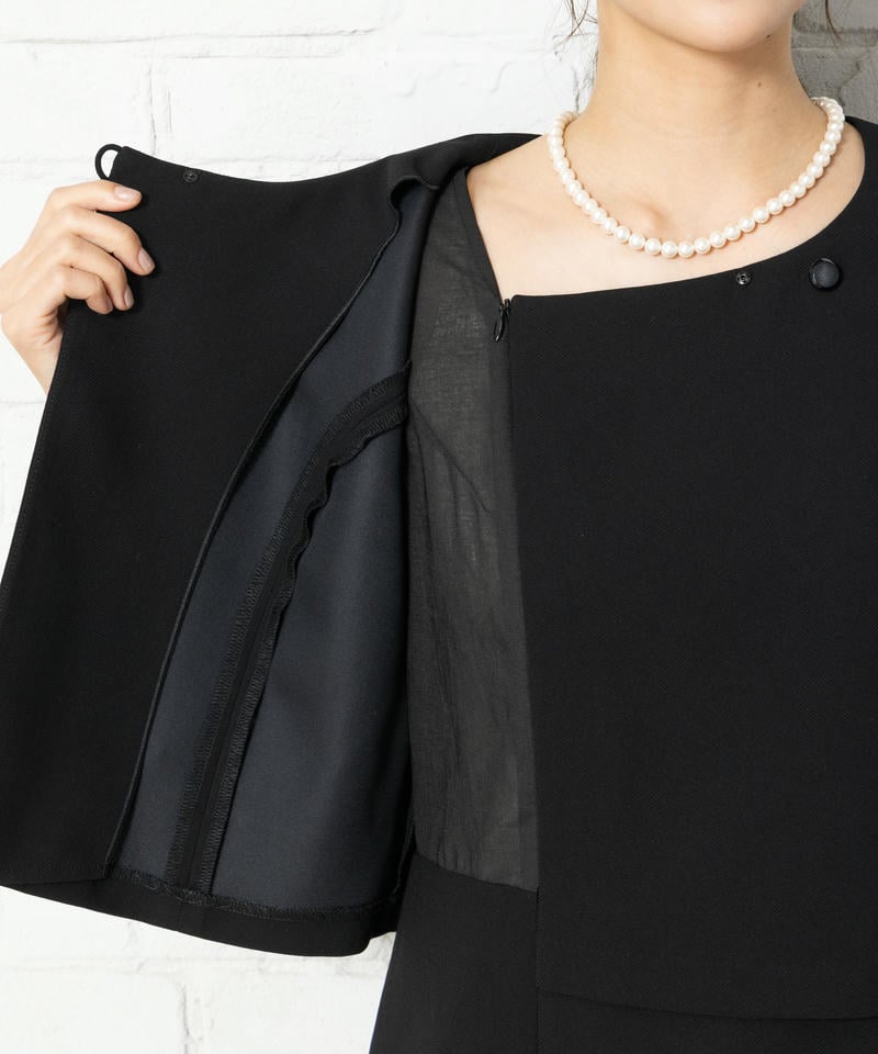 アンフィニ　タックデザインノーカラージャケット＆１つボタンセットアップ風ワンピース