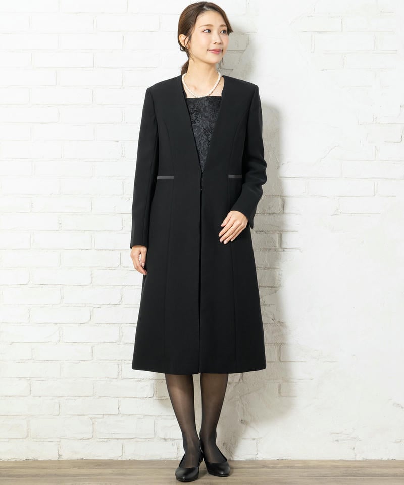 ロングコート風ジャケット&レース切替ワンピースアンサンブル