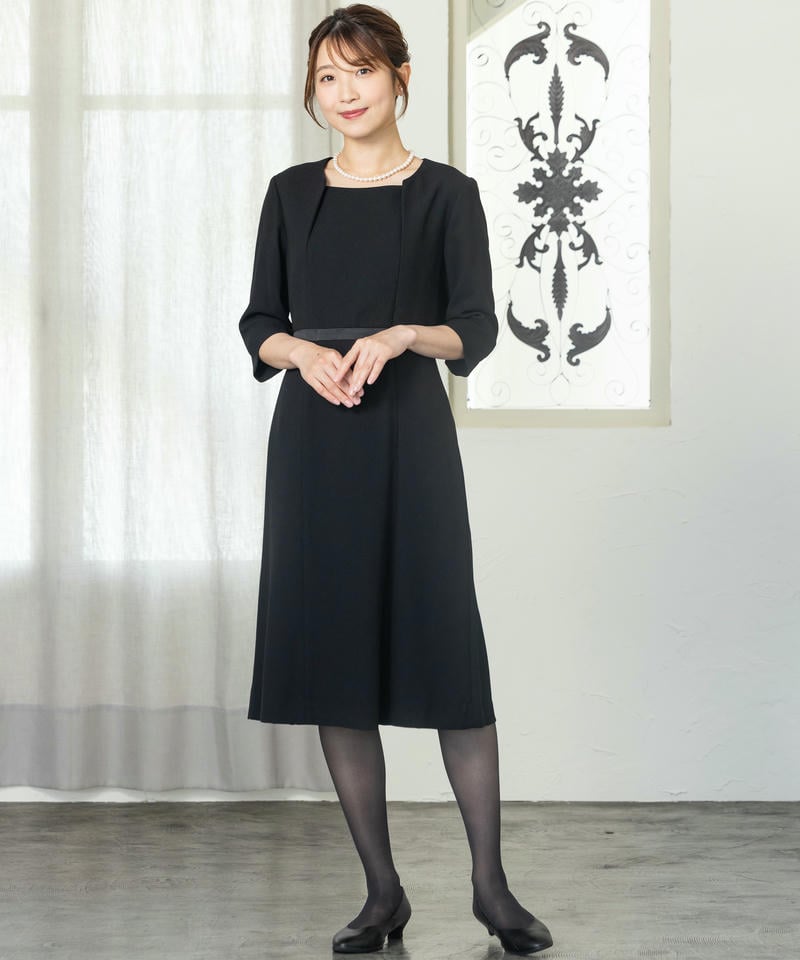 【8点セット】サテン切替キーネックジャケット＆ウエストラインワンピース