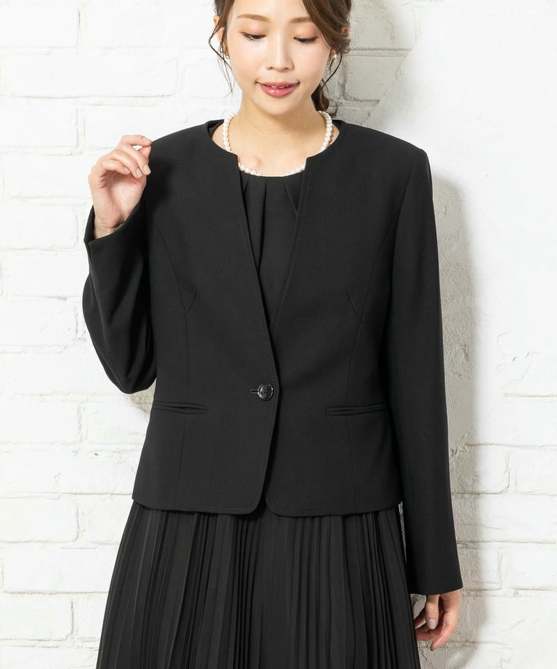 1つボタンVネックジャケット&ブラウス&シフォンプリーツスカート3ピーススーツ