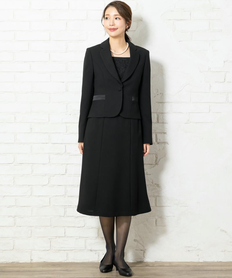 ラウンドテーラードジャケット&レース使い2ピース風ワンピース