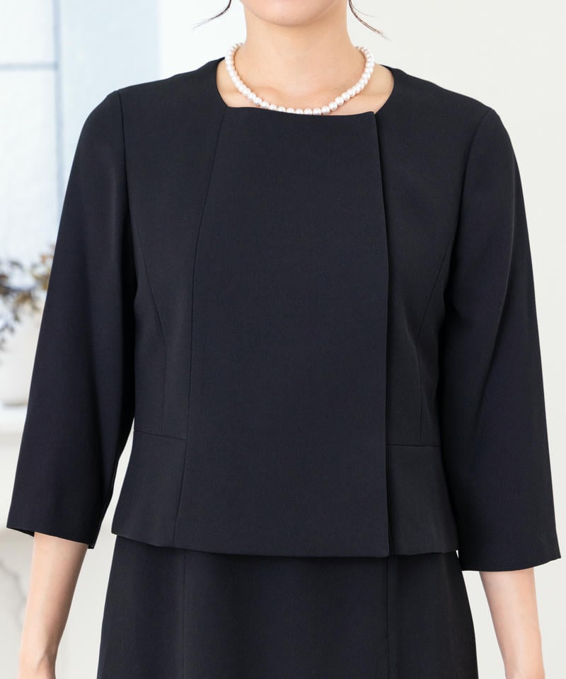 カレット　ダブルスタンドカラージャケット＆セットアップ風セミタイトワンピース/M(9号)