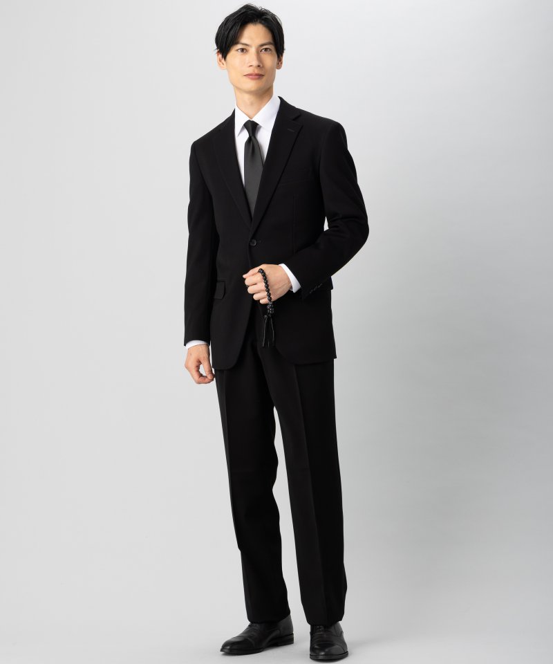 【メンズ準喪服5点セット】濃染LUNA・レギュラーフィットワンタックスーツ&アパレルセット