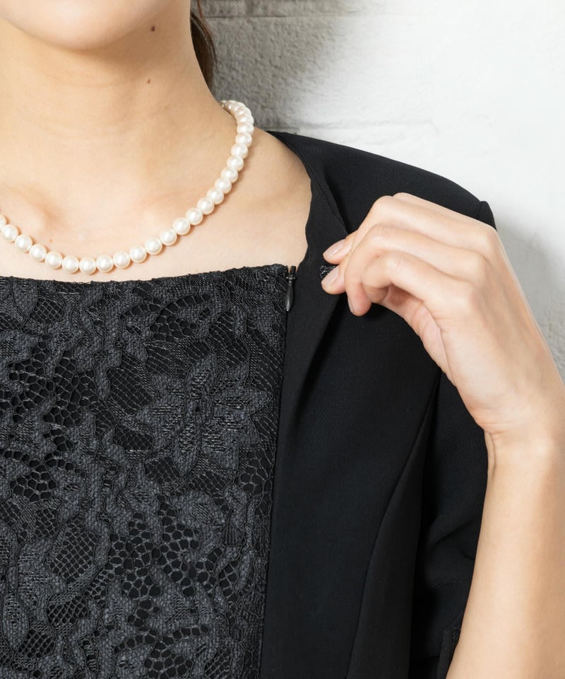 ロングコート風ジャケット&レース切替ワンピースアンサンブル