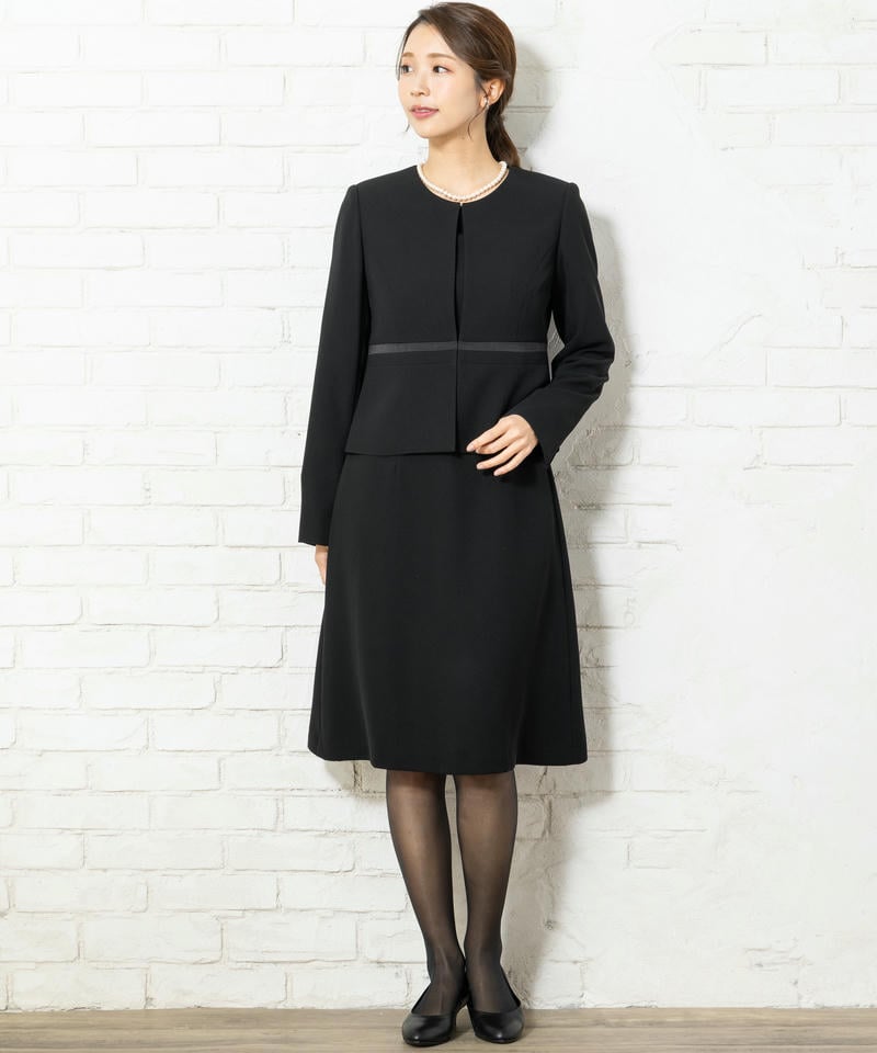 【ストッキング付9点セット】サテンラインベーシックブラックフォーマルアンサンブル