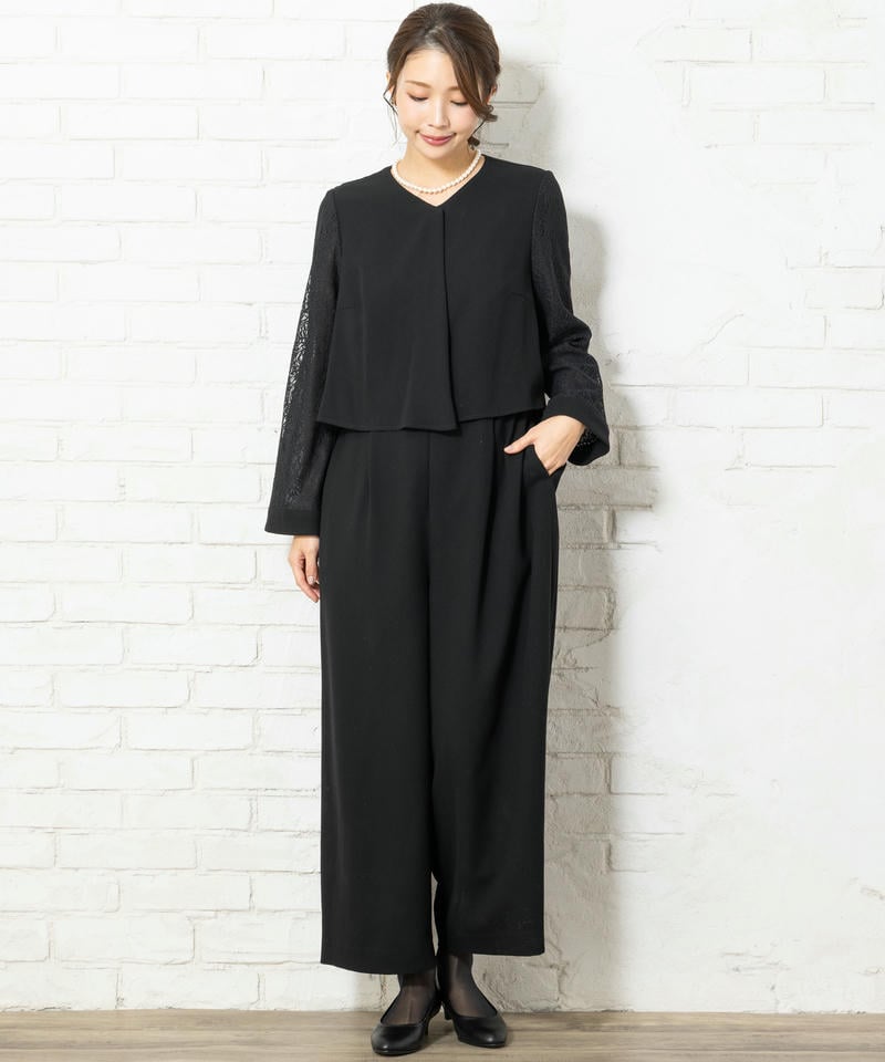 エメ　レーススリーブパンツスタイルオールインワン