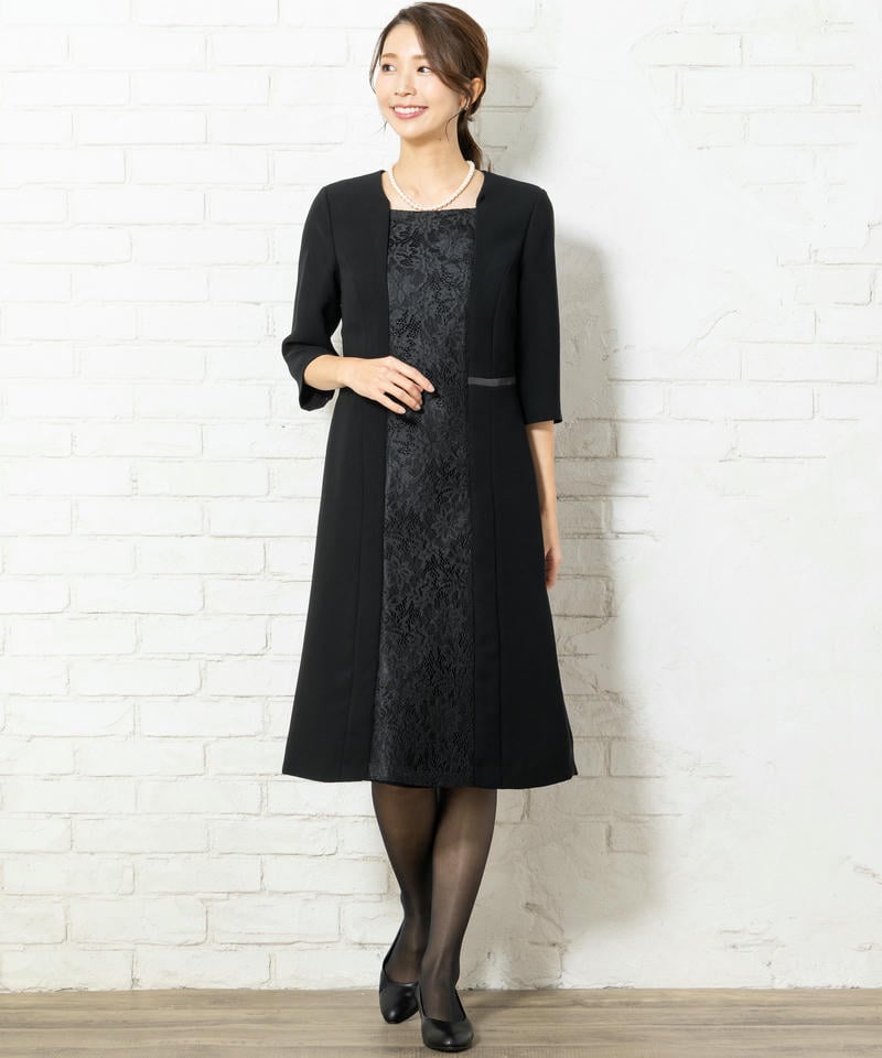 ロングコート風ジャケット&レース切替ワンピースアンサンブル