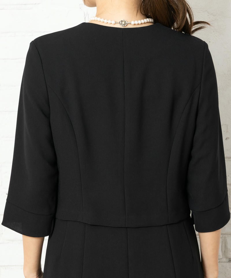 ラウンドテーラードジャケット&レース使い2ピース風ワンピース