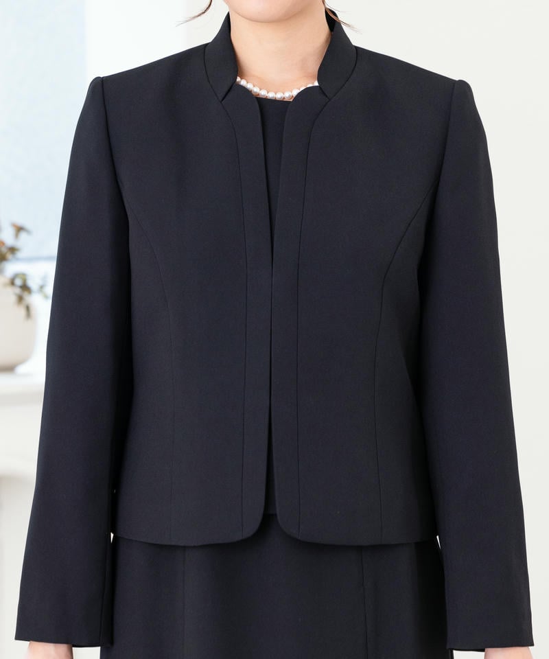 カレット　ダブルスタンドカラージャケット＆セットアップ風セミタイトワンピース/M(9号)