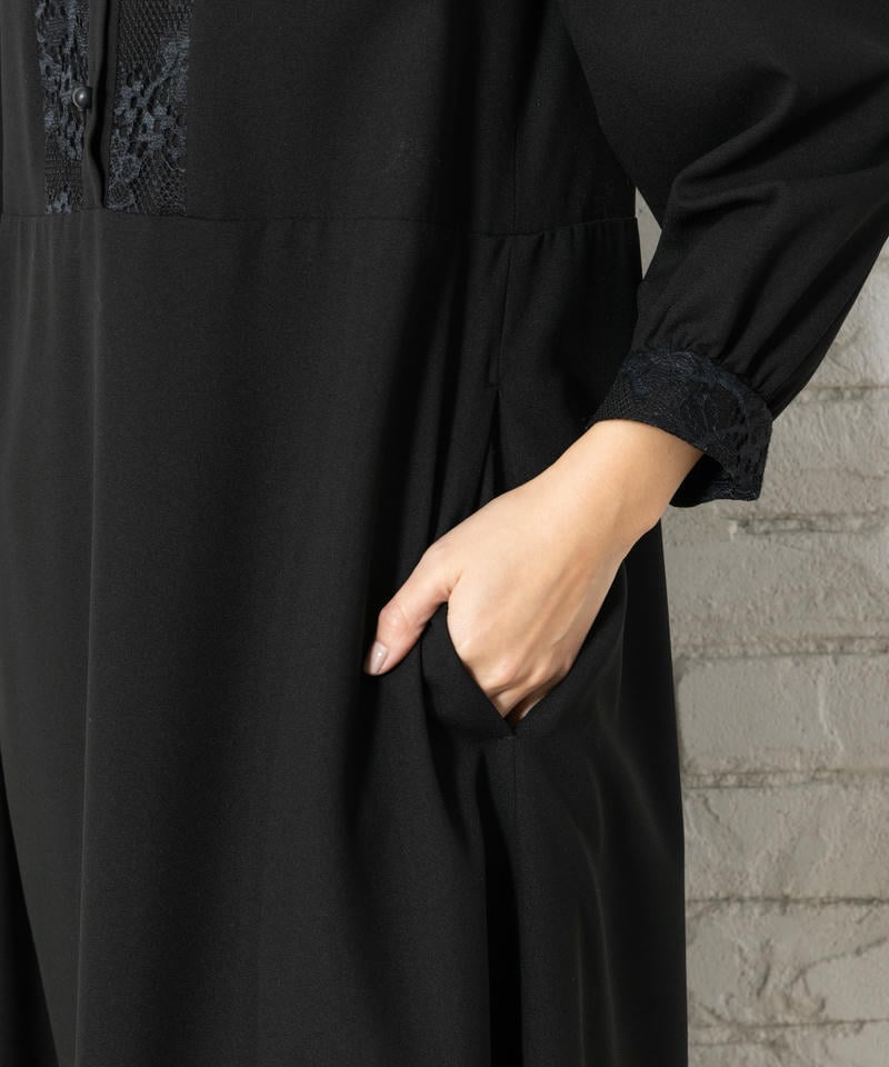 胸元レース切替デザインブラックフォーマルワンピース 胸元レース切替デザインブラックフォーマルワンピース