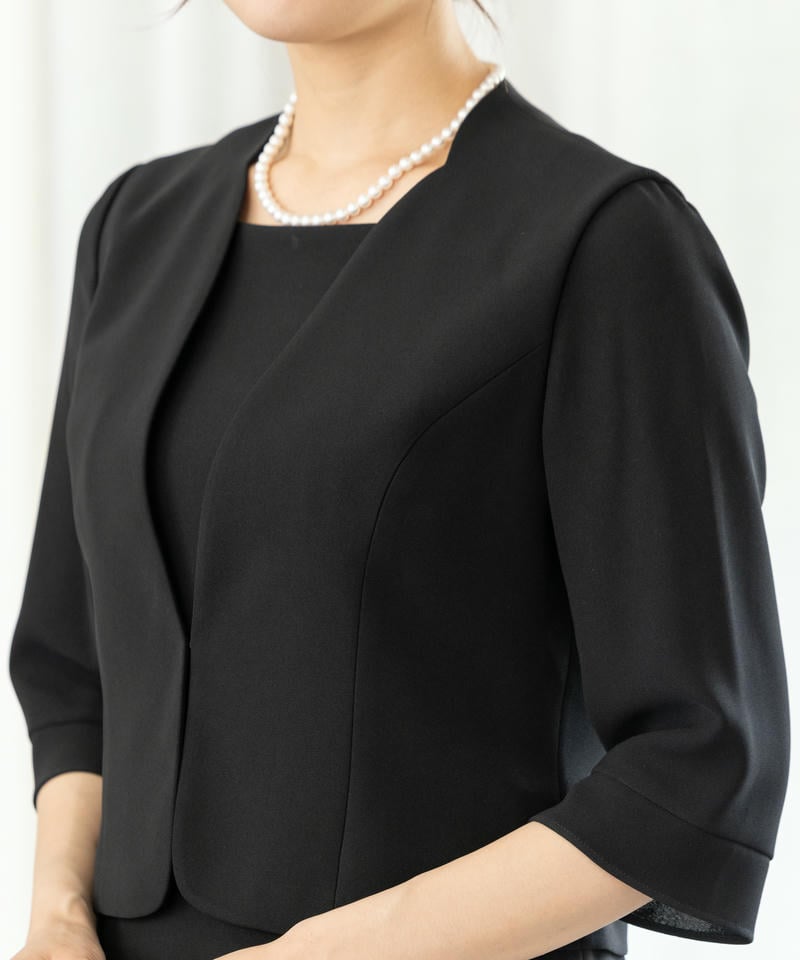 アンフィニ　【春夏用・7点セット】ストレッチバラシャ・ダイヤネックアンサンブル風ワンピース