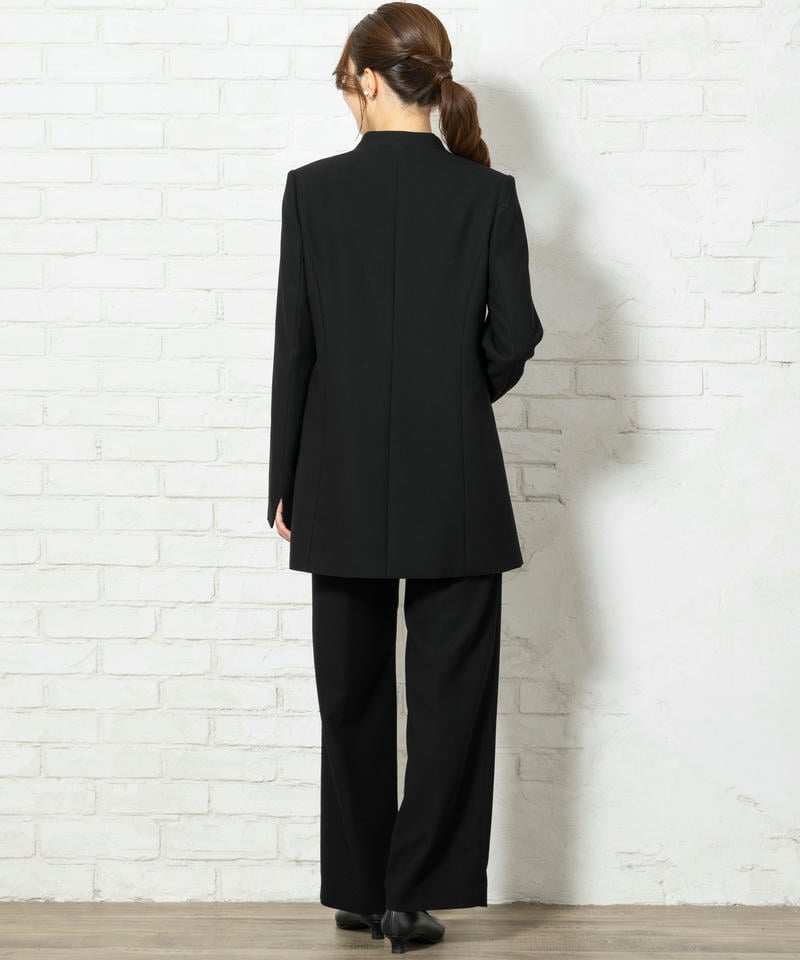 立ち襟ロングジャケット&ロングブラウス&ワイドパンツスーツ 立ち襟ロングジャケット&ロングブラウス&ワイドパンツスーツ