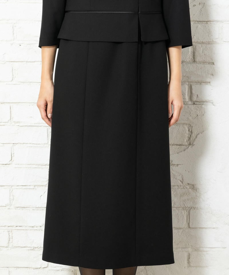 サテン二重襟ジャケット＆セットアップ風ミディ丈Iラインワンピース